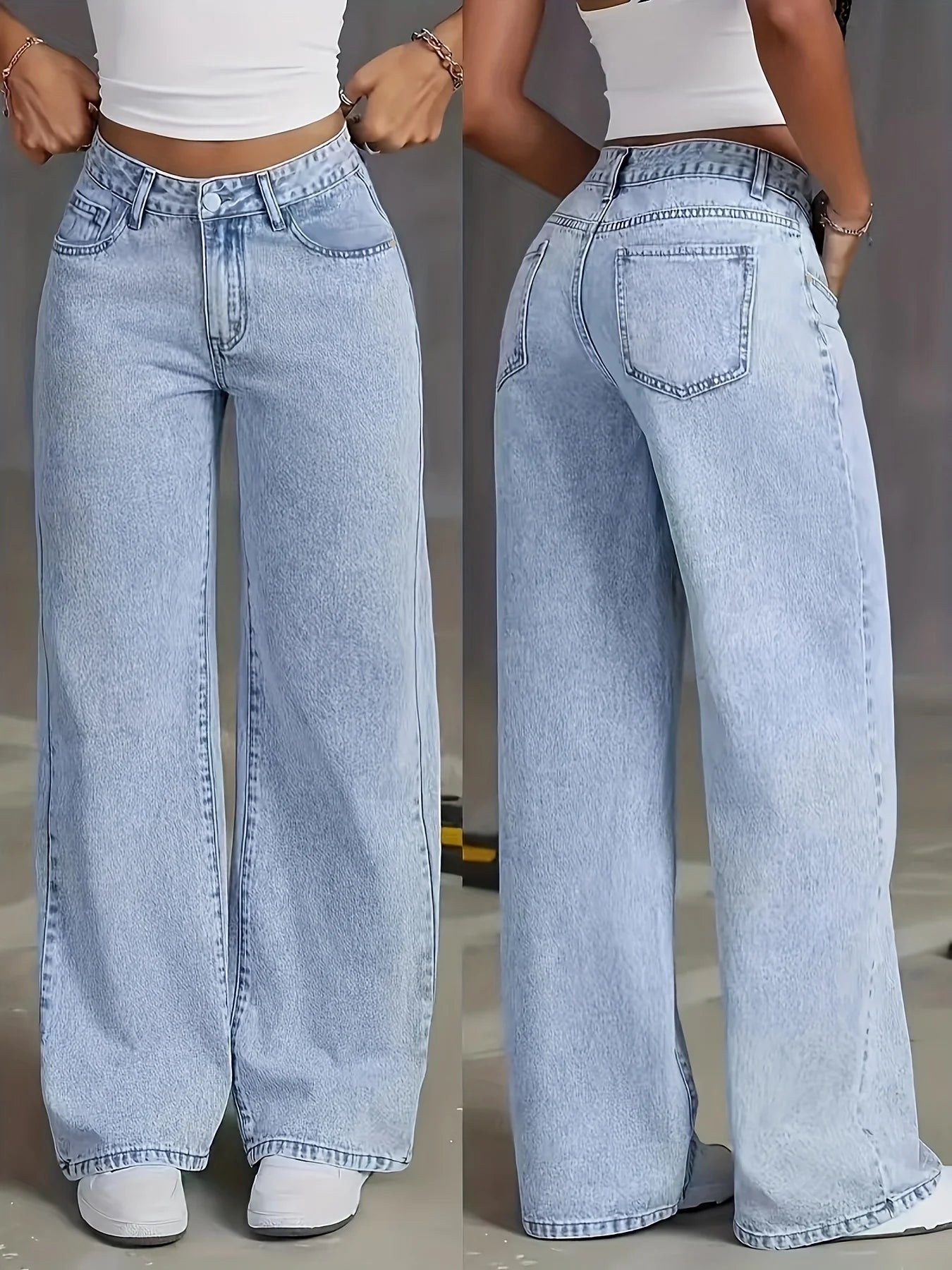 Jeans For Woman Y2k Clothes Light Blue Wide Leg Denim Pants Loose Fashion Simple Stretch Free Four Seasons Popular Casual Secondary image