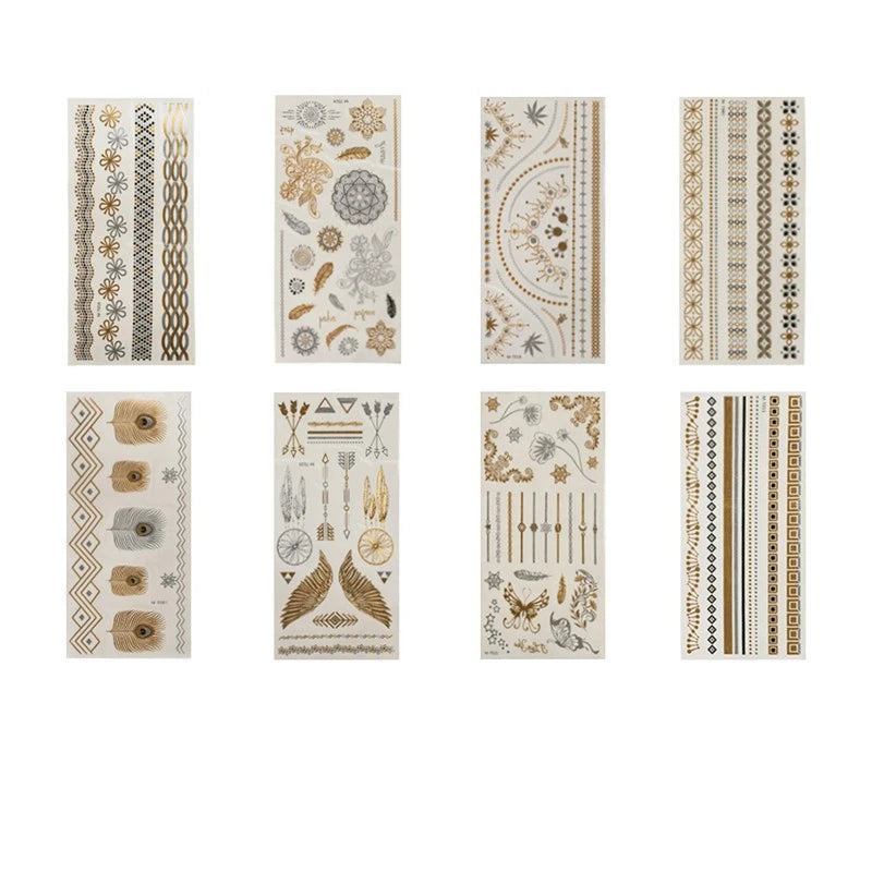 Gold Lace Tattoo Sticker Hanna Tattoo Tattoo Waterproof Temporary Tattoo Stickers Cool English Alphabet Fake Tattoos