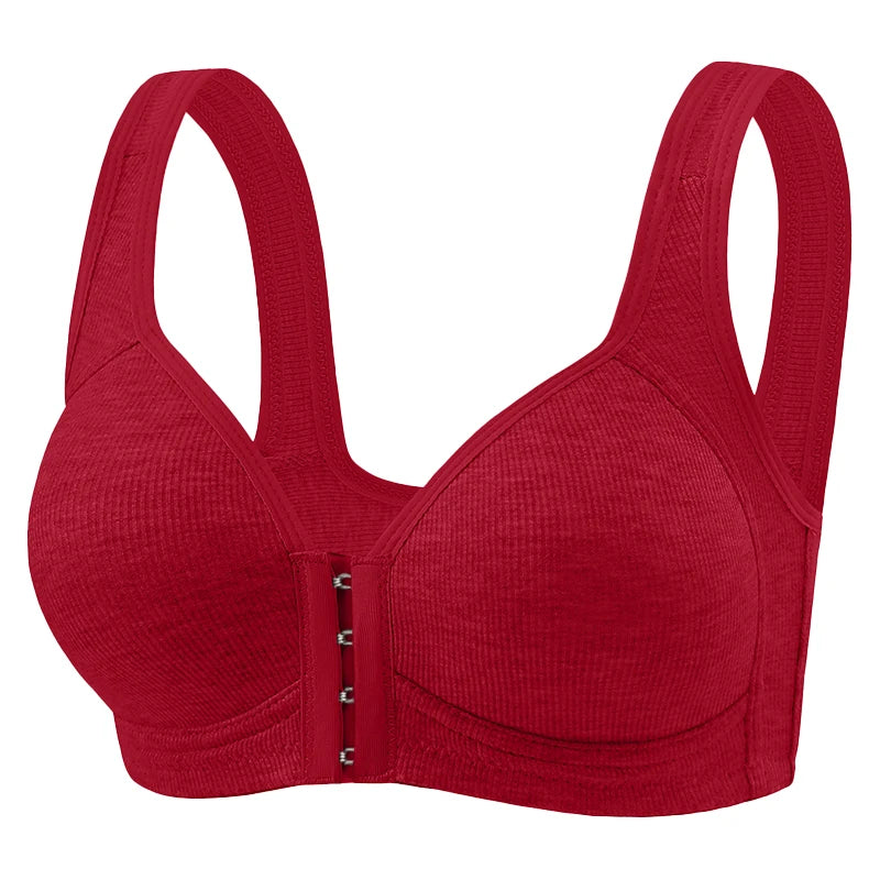 Fallsweet Seamless Front Closure Bra For Women Solid Wire-Free Push Up Bralette Full Coverage Fixed Cups Comfortable Underwear