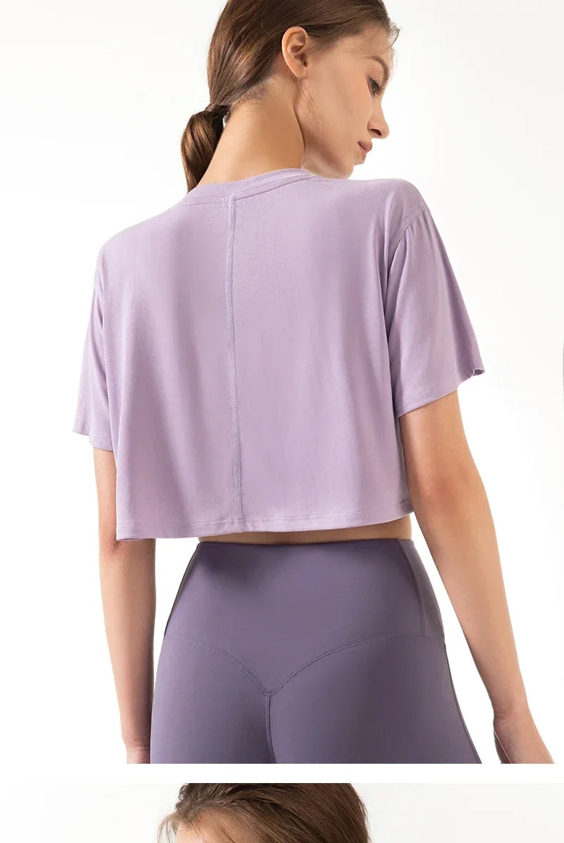 Women Yoga Tops Loose Running Exercise Sport Crop Top Ultralight Elastic Breathable Short Sleeve Gym Fitness Shirt