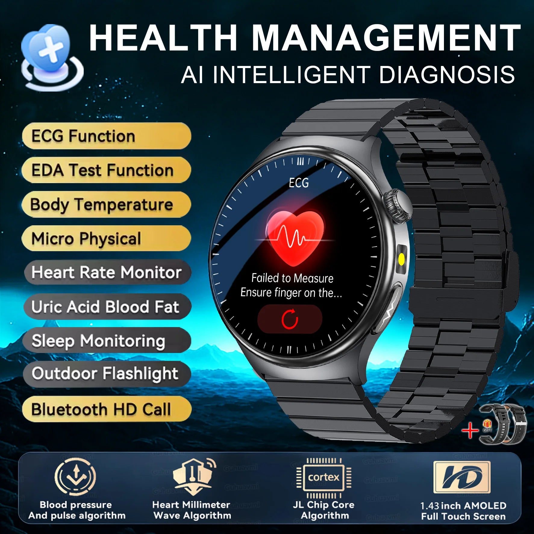 2026 New Accurate Body Health analysis Smart Watch Men ECG Blood lipids Uric acid Blood Pressure Body Fat Voice Call Smartwatch