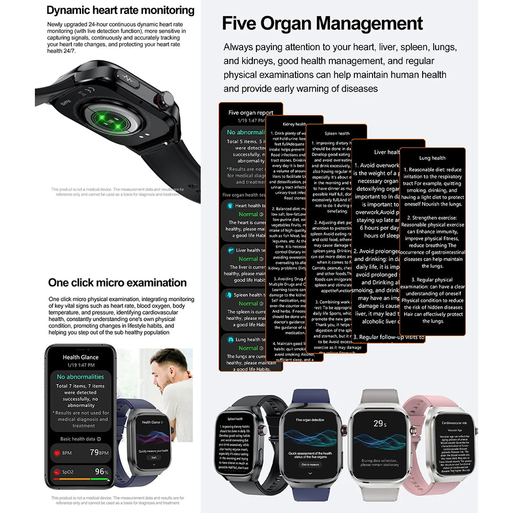 2026 New Nursing Grade Uric acid Blood lipids Smart Watch Men ECG+PPG Blood Pressure Heart Rate Bluetooth Call Health Smartwatch