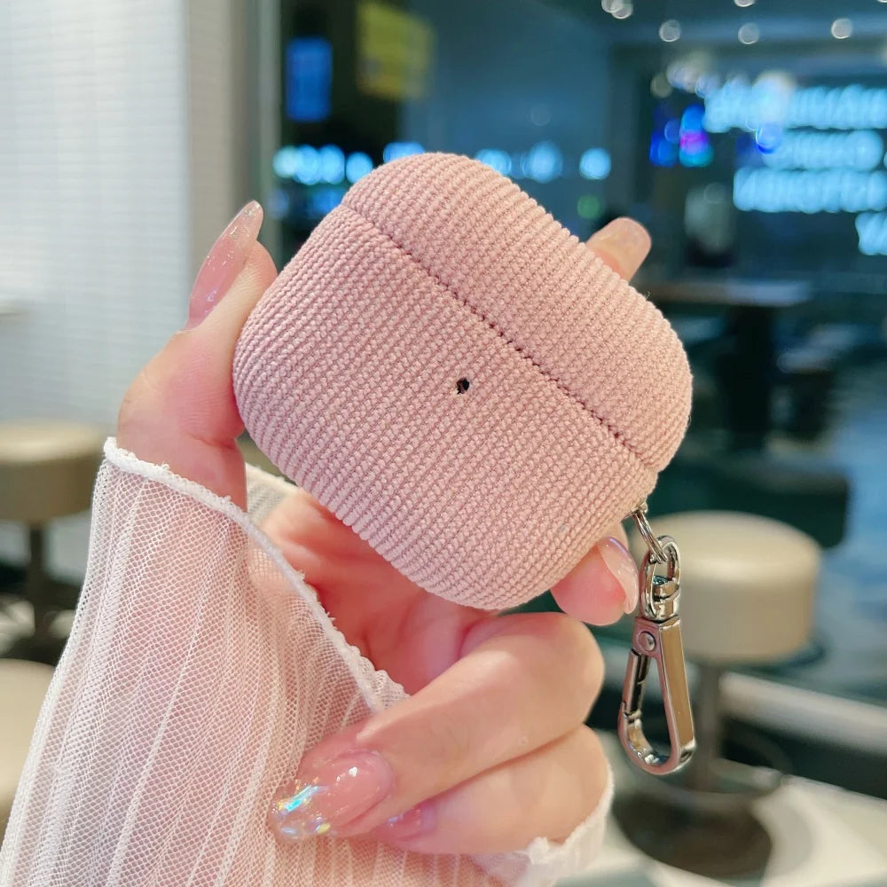 Winter Matte Corduroy Fabric Hook Earphone Case For Apple Airpods 1 2 3 4 Pro 3 2 Wireless Bluetooth Earphone Anti Scratch Cover