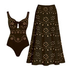 2Pcs Printed Swimsuit Women Sexy Swimwear New Bikini With Long Skirt Female Biquini Push Up Swim Suit Bodysuit Beachwear CoverUp