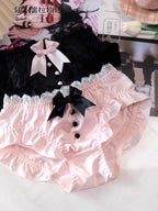 YUQI Kawaii Japanese Lolita Lingerie Set - Cute Bow Bra Cover & Panties for Small Chest, Pure Sexy Teen Girl Charm XS-S Cup Bra