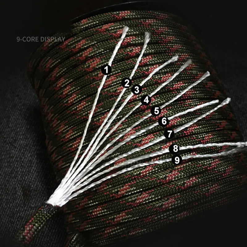 100/50M 550 Military Standard 9-Core Paracord Rope 4mm Outdoor Parachute Cord Survival Umbrella Tent Lanyard Strap Clothesline Secondary image