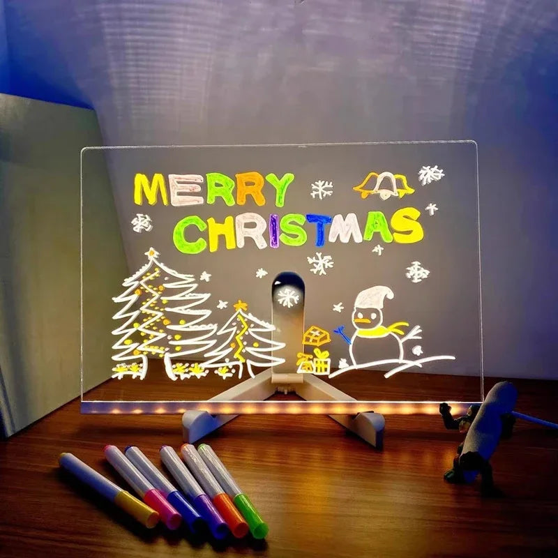 Attached With 7 Colorful Pens Light Up Acrylic Message Board Rewritable DIY Children's Glowing Drawing Board Message Lamp 2026