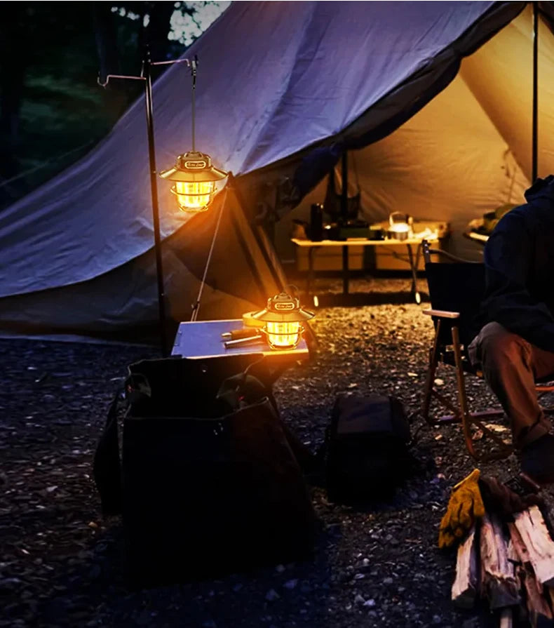 Portable Camping Lanterns Retro Hanging Tent Lamp Waterproof Dimmable Camping Light 1200mAh for Hiking Fishing Emergency Lantern
