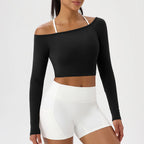 Yoga long-sleeved T-shirt women's one-shoulder sexy tight fitness wear top nude feel quick-drying sports sleeved Yoga Shirts