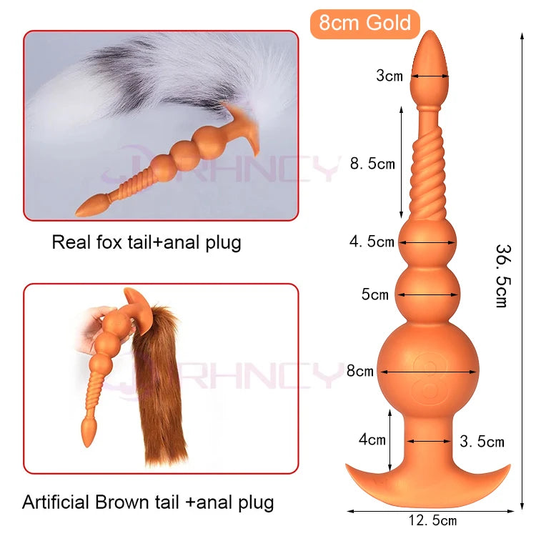 3-10cm Huge Anal Plug with Tail Sex Toys for Adult Games Couples DIY Cosplay Big Butt Plug Silicone Soft Long Anal Beads Women