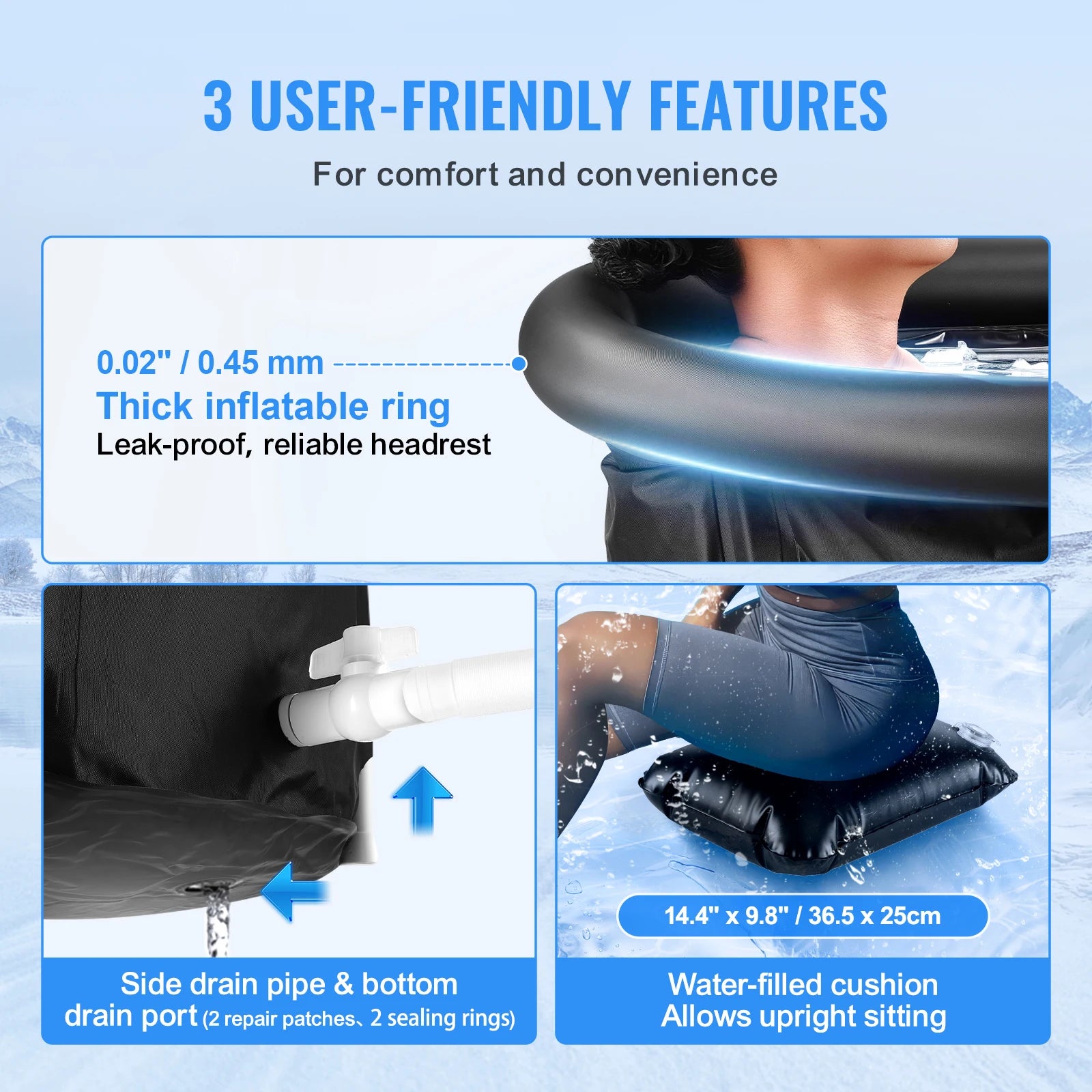 SucceBuy Ice Bath Tub Cold Water Therapy Plunge Tub for Athletes Outdoor Ice Barrel Plunge Pool Inflatable Folding Bathtub