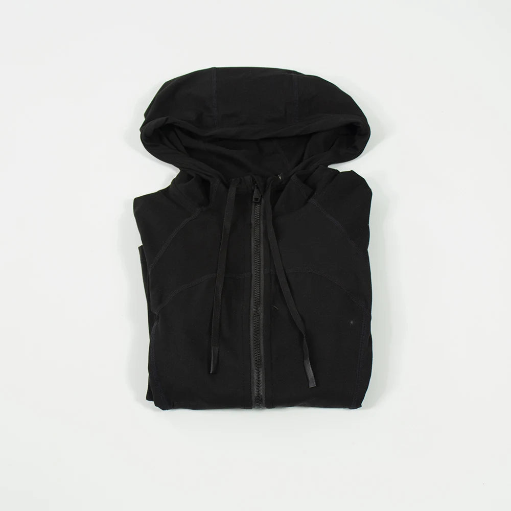 Women's hooded breathable outdoor running fitness yoga suit, woolen cardigan long sleeved top