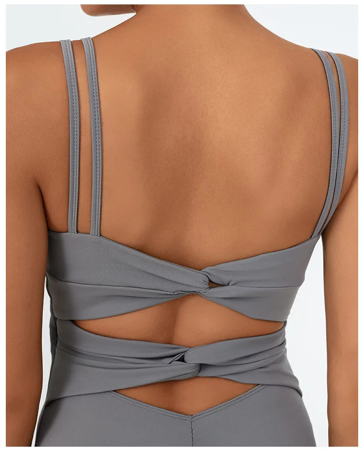 Greenora Women's Workout Romper Sexy Backless Yoga Jumpsuit Slim Fit Bodysuit Fitness Activewear Sleeveless Sportswear One Piece