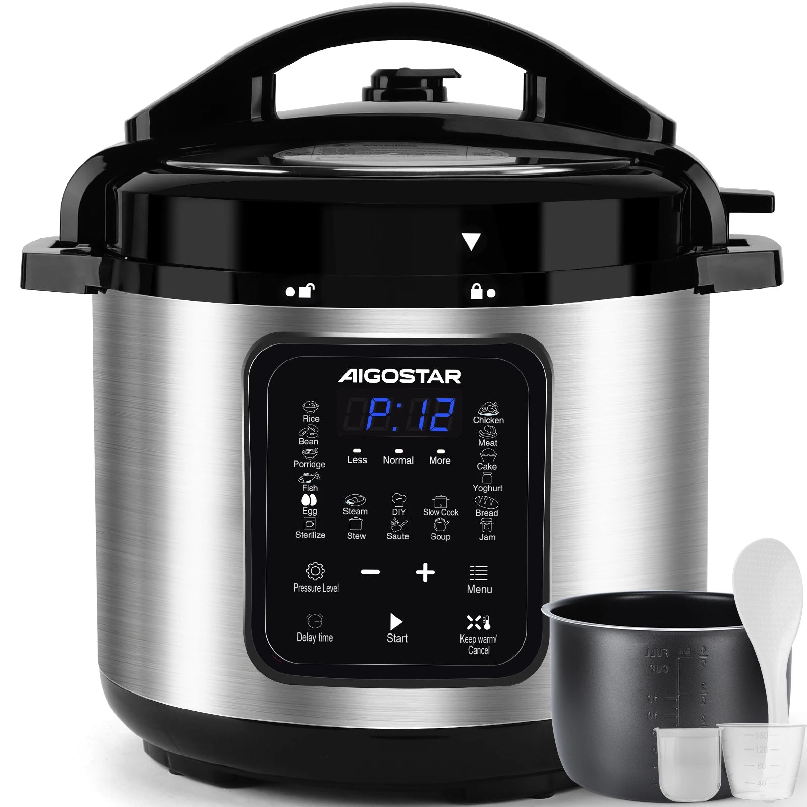 Aigostar Pressure Cooker 6L, 18-in-1 Multicooker, Keep Warm, Non-Stick Coating, Easy Cleaning, Digital Touchscreen, 1000W Pressu Main image