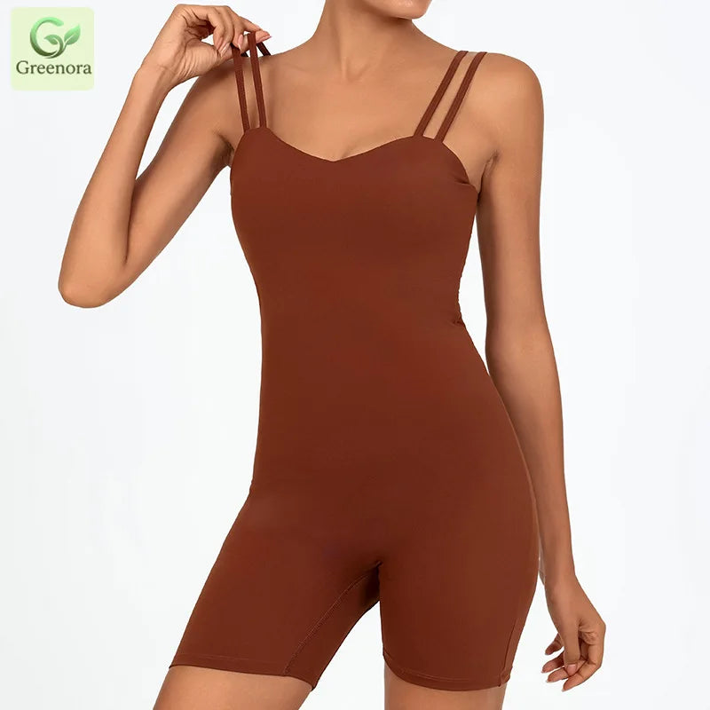 Greenora Women's Workout Romper Sexy Backless Yoga Jumpsuit Slim Fit Bodysuit Fitness Activewear Sleeveless Sportswear One Piece