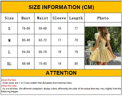 Vintage Floral Print Yellow Pleated Mini Dress Women Summer Puff Sleeve V Neck Party Beach Dresses Elegant Chic Y2K Vestidos