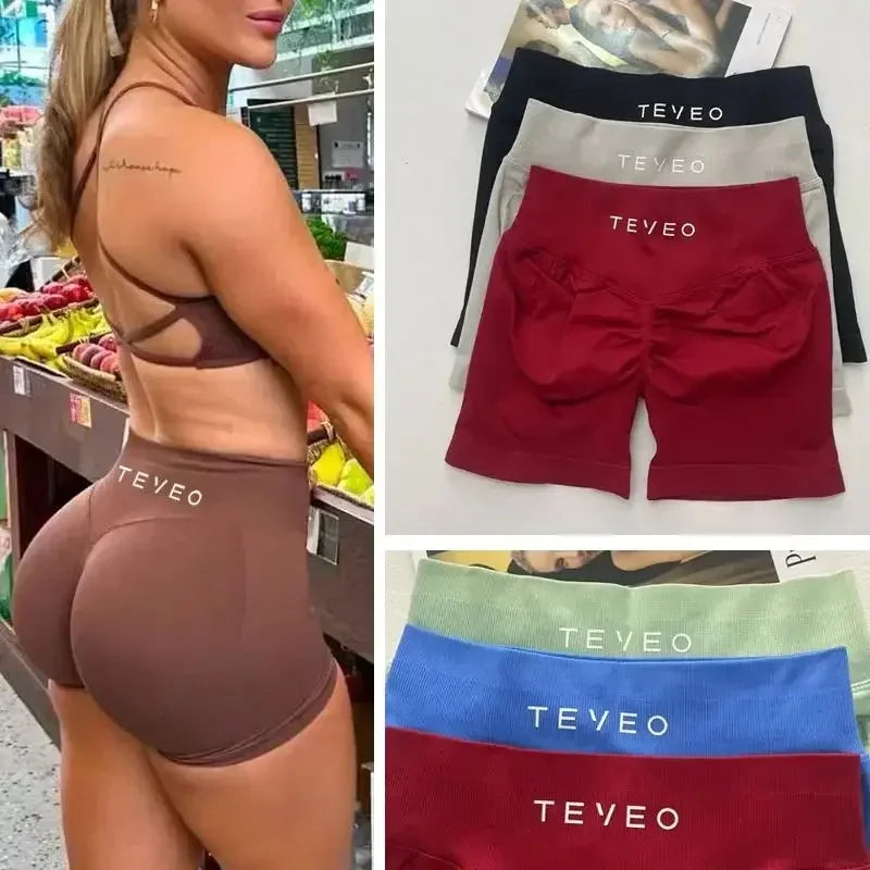 TEVEO Short De Yoga Femme Extensible Respirant Pêche Hanche Hanche Fitness Short de Course Hanche Haute Stretch Mèches De Sueur Secondary image