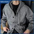 New Casual Luxury Hooded Knitted Cardigan For Man Korean Fashion Loose Button-up Sweater Y2K Vintage Streetwear Knitwear Coat
