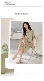 SUKAE Midi Nightdress M-5XL V-neck Bra Padded Botton Sleepshirt Plus Size Cotton Nightgowns Summer Women Short Sleeves Nightgown
