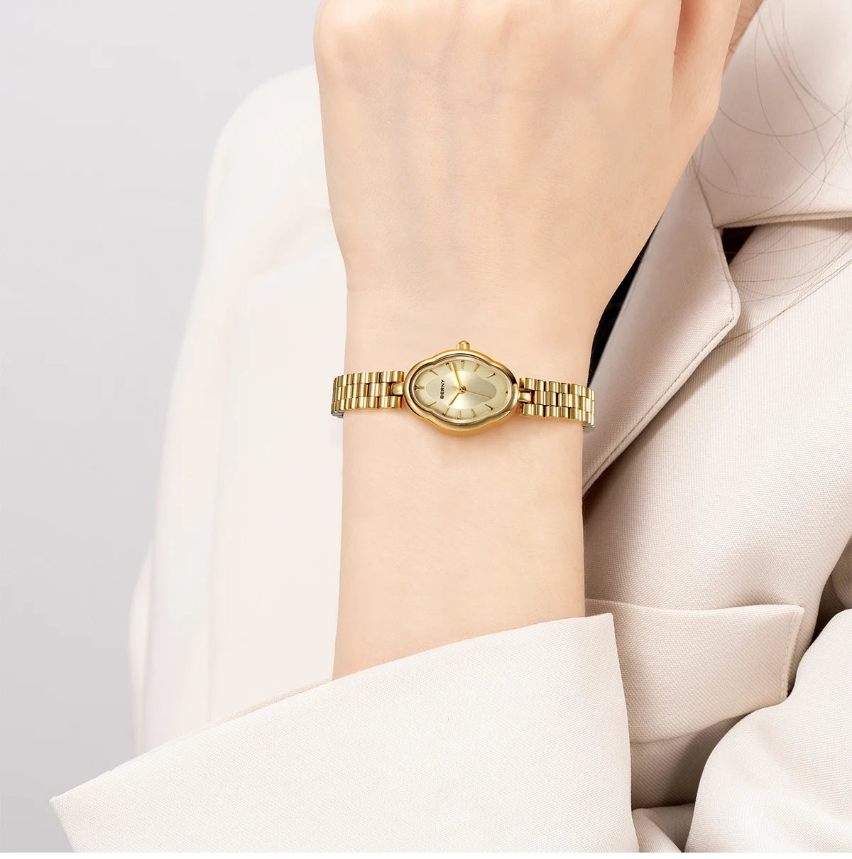 BERNY Gold Watch for Women Ladies Wristwatch Gold Quartz Jewelry Bracelet Set Minimalist Watch Multicolor Small Ladies Watches