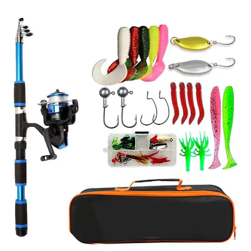 Fishing Pole Set Full Kits With Telescopic Fishing Rod And Spinning Reel Baits Hooks Travel Pole Set Main image