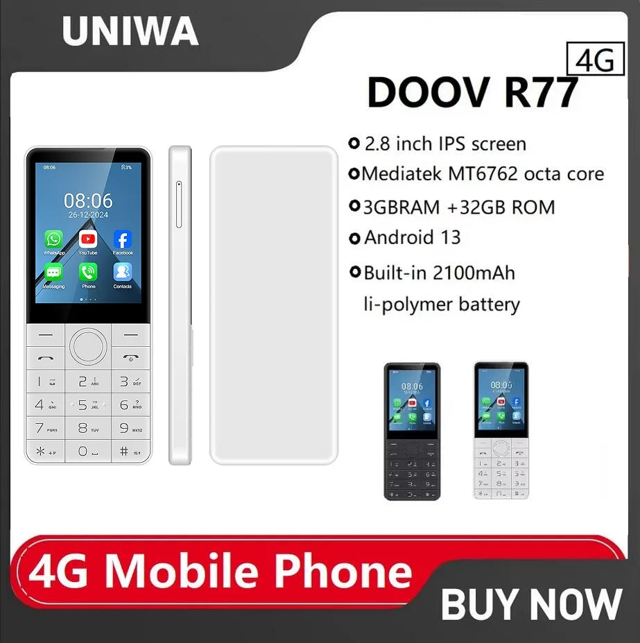 NEW DOOV R77 4G Touch Keyboard Google Phone Android 13 2.8" Screen 3GB+32GB 2100mAh Volte Call Whatsapp Cell Hebrew Arabic Phone Main image