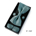 HUISHI Classic Black Bowtie Bow Ties For Mens Butterfly Bowknot Pocket Square Cufflinks Suit Set Bussiness Accessories Gift Box