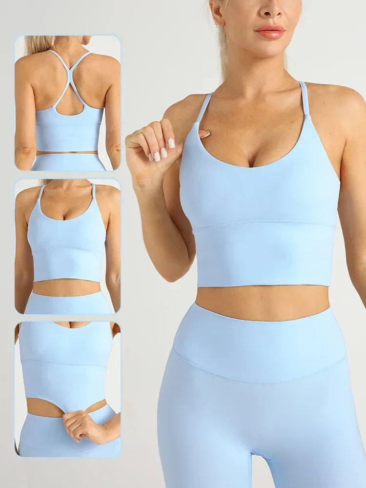Solid Color Women Gym Yoga Naked Feeling Sexy Cross Back Y shape Sports Bra Fitness Yoga Jogging Workout Sports Women Sling Main image
