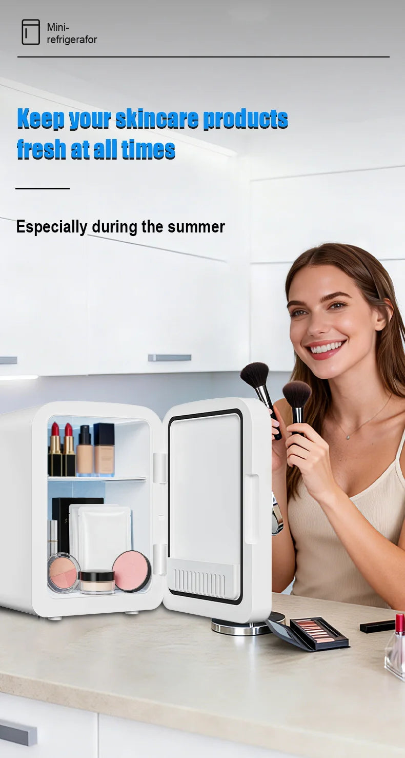 Mirror Car Refrigerator Home Small Fridge Mask For Makeup Cosmetics Home Refrigerator Cooling With LED Light Refrigerator For Makeup 4L/6L EU