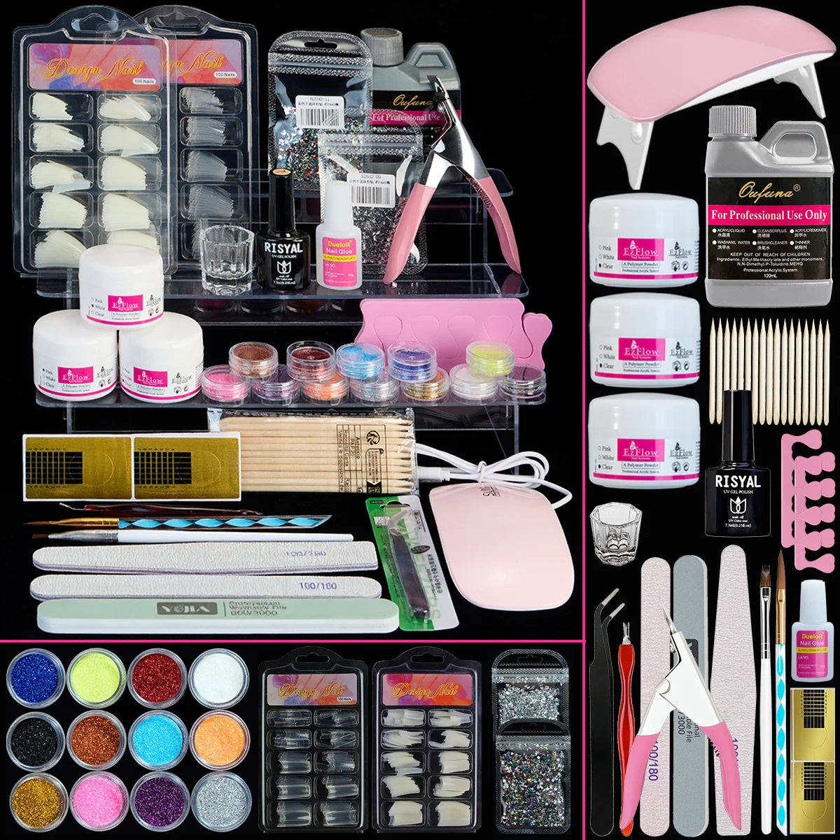 Acrylic Nail Kit Starter Set Acrylic Powder with U V Light Professional Tools with Decoration for Beginners Home Salon Gifts