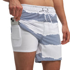 ESCATCH 2026 New Arrival Mens Swimming Trunks Compression Liner 2 in 1 Printing Quick-Dry Gym Sports Mens Shorts Zipper Pockets