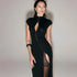 Black High Slit Dresses Half Turtleneck Zipper Slim Hip-Wrapped Long skirt Sexy Hot Girl Nightclub Dress For Women Streetwear