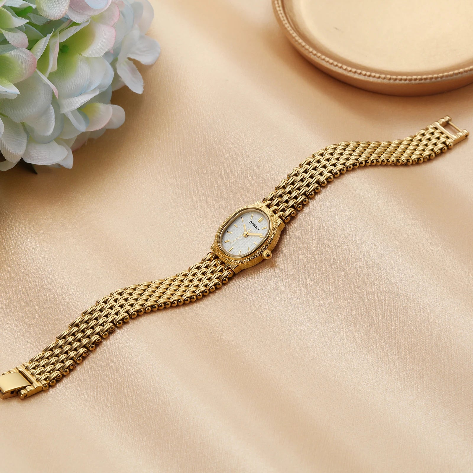 BERNY Gold Women's Watch Luxury Small Dial Ladies Gold Watch Jewelry Bracelet Quartz Lady Watch Stylish Fashion Women Watches