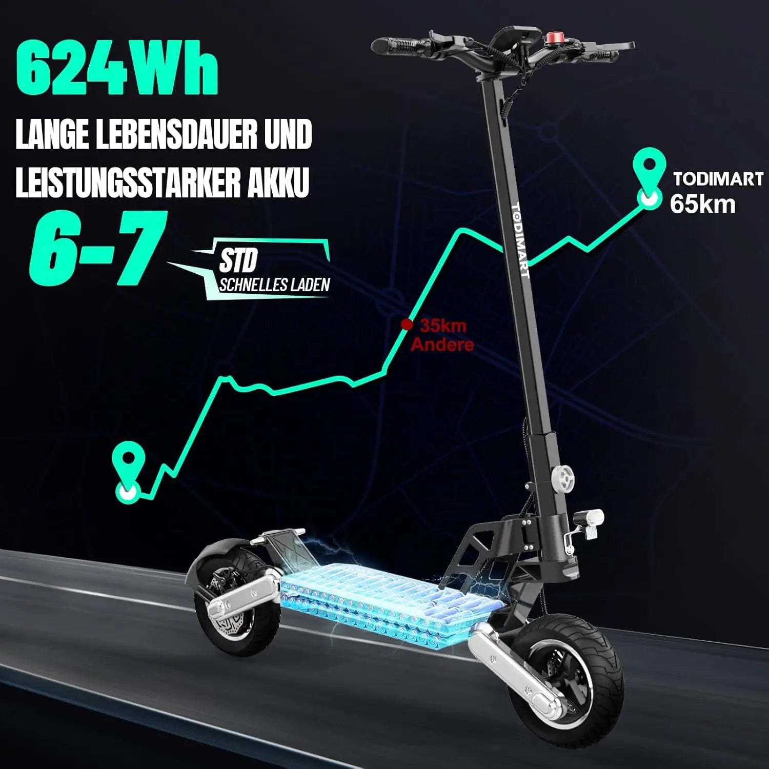 TODIMART G2 ABE E Scooter, 48V 13AH, 500W, 40-45KM range, 20km/h, Dual shock absorbers, dual disc brakes, 10-inch off-road tire