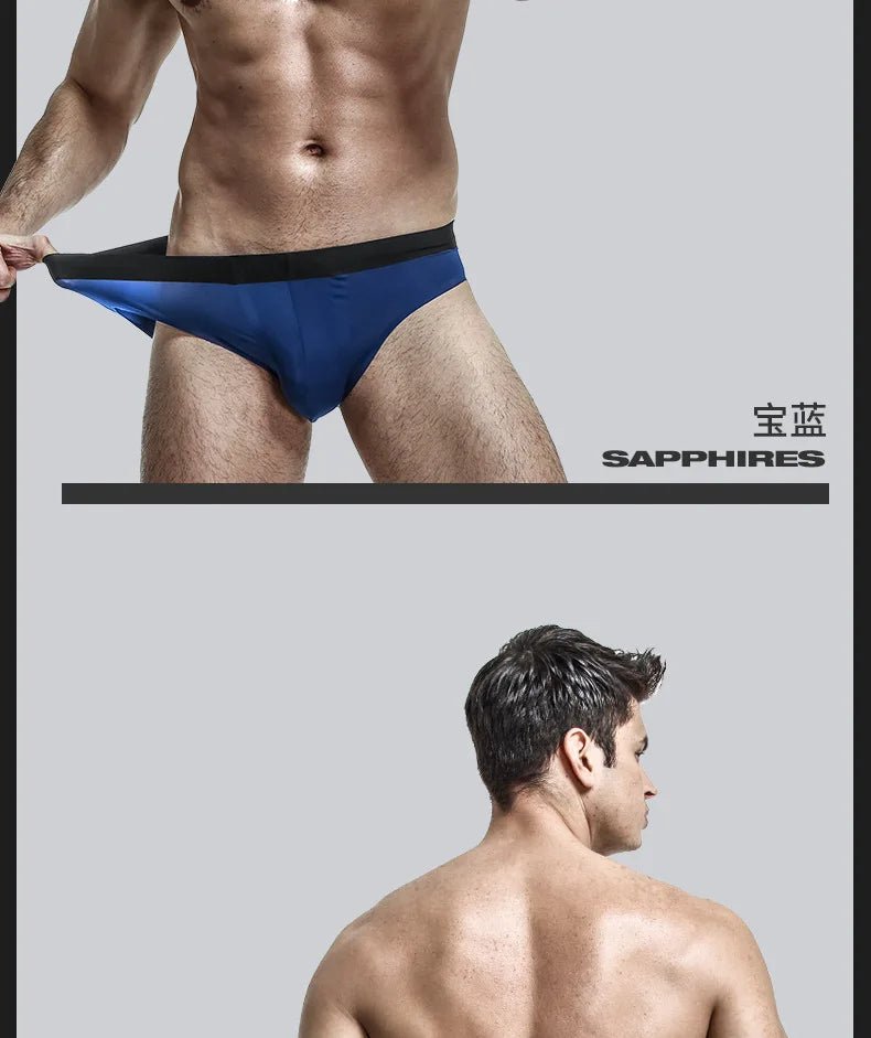 4pcs LORIEN CREST ice silk Men's underwear seamless ultra-thin double-layer crotch breathable men's briefs mid-waist sexy&light