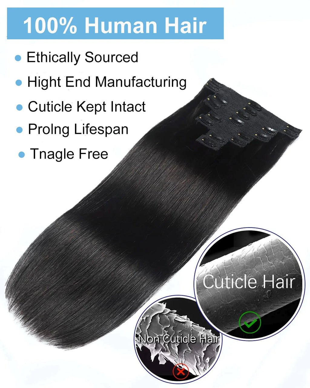 8Pcs Clip In Human Hair Extensions 100% Real Human Hair Clip in Natural Hair Extensions Straight Hair Pieces 14-26Inch Remy Hair