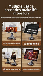 Black Walnut Wood Base Phone Holder Metal Stand 720° Rotating Foldable Desktop Stand Easy Storage for Mobile Phone Tablet Holder