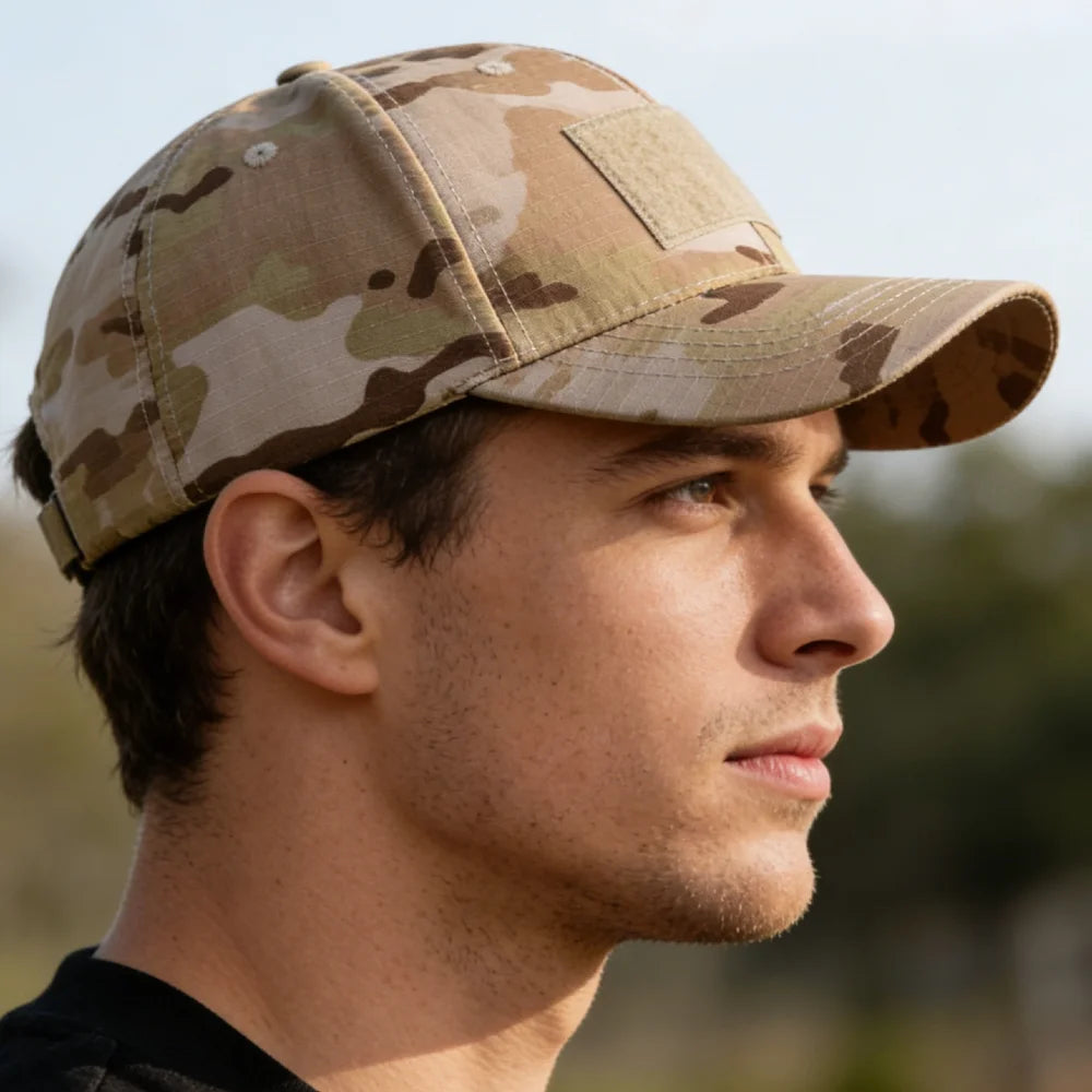 Men's Camouflage Tactical Baseball Cap With 3 Velcro Patches Military Camouflage Hat Cap For Outdoor Jugle Fishing Hiking Caps