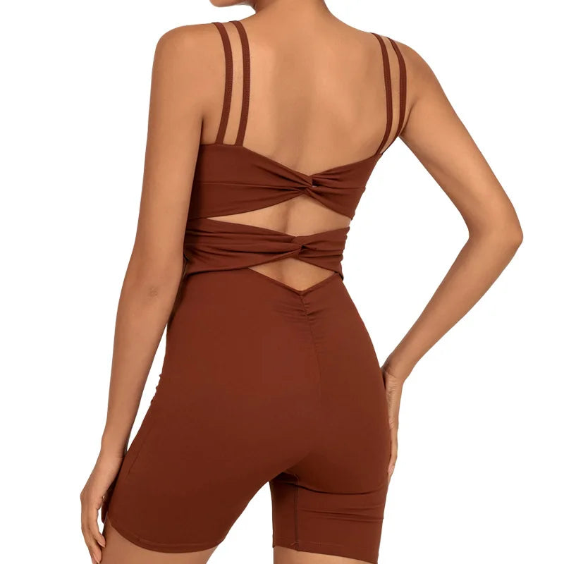 Greenora Women's Workout Romper Sexy Backless Yoga Jumpsuit Slim Fit Bodysuit Fitness Activewear Sleeveless Sportswear One Piece