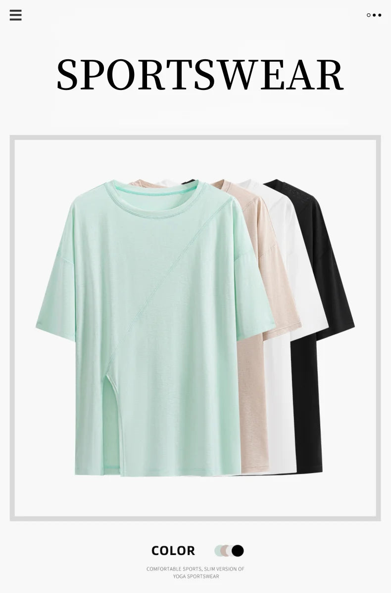 DRUR Women Thin Summer Yoga Shirts Loose Fit Breathable Workout Tops with Side Slits Lightweight Running Sport Tee Athletic Wear