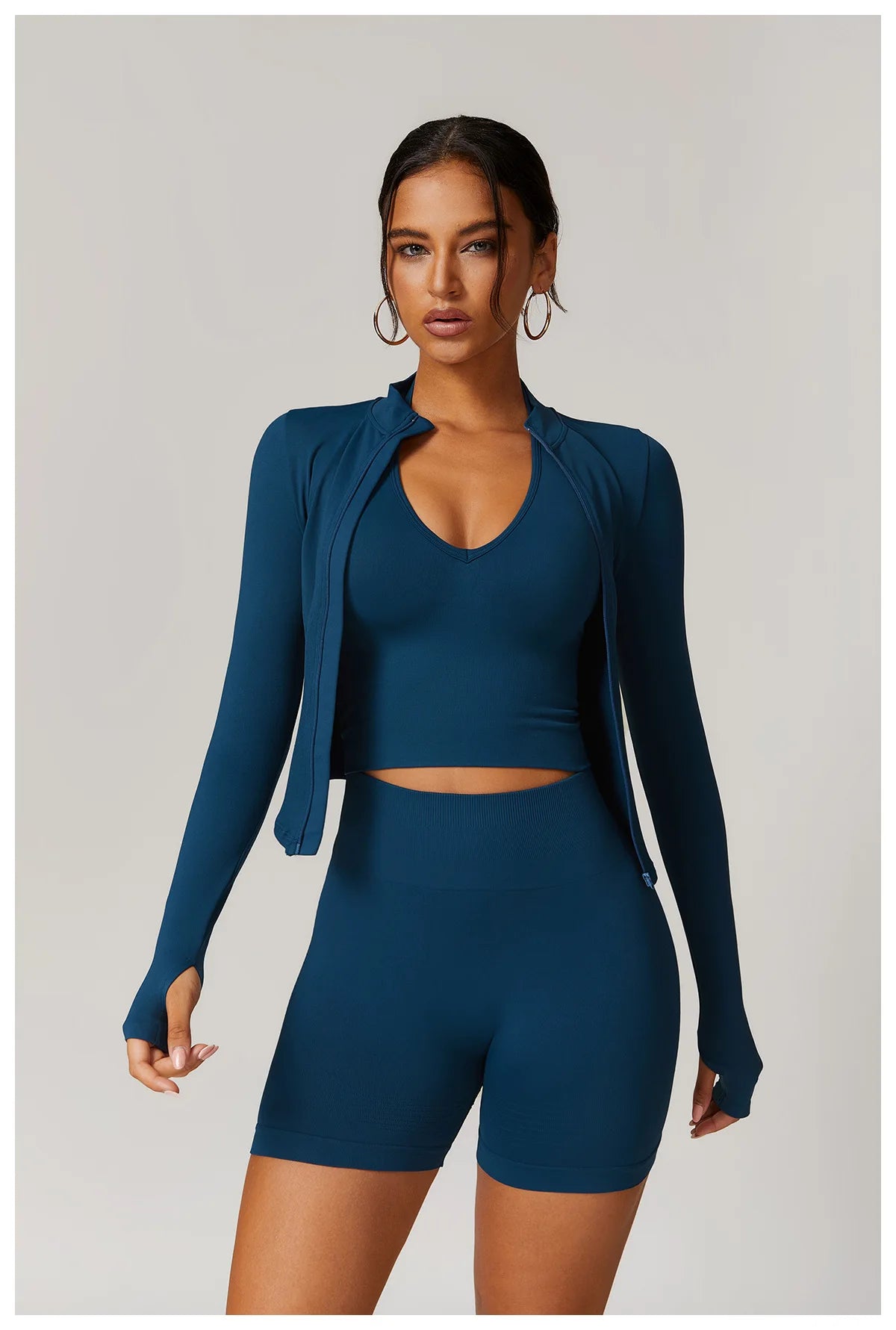 Women's Zipper Crop Sports Jacket Long Sleeve Yoga T-Shirt Solid Quick Dry Fitness Top Gym Running Workout Sportswear