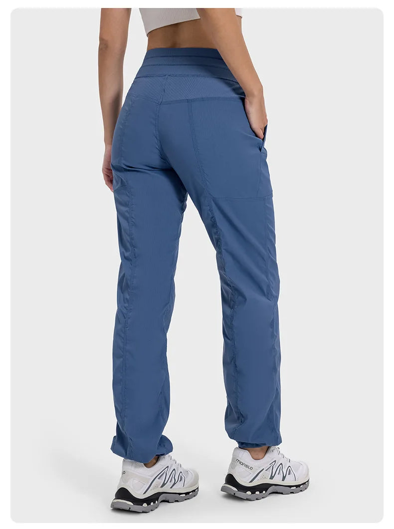 Women Quick Drying Sports Pants Lightweight Breathable Running Fitness High Waisted Loose Wide Leg Casual Yoga Pants 2024 Autumn