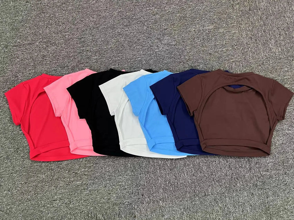 Hearuisavy Summer Customizable Sports Shirts Workout Sportswear Backless Yoga Clothing Chest Pads Sport Crop Tops Gym Top Women