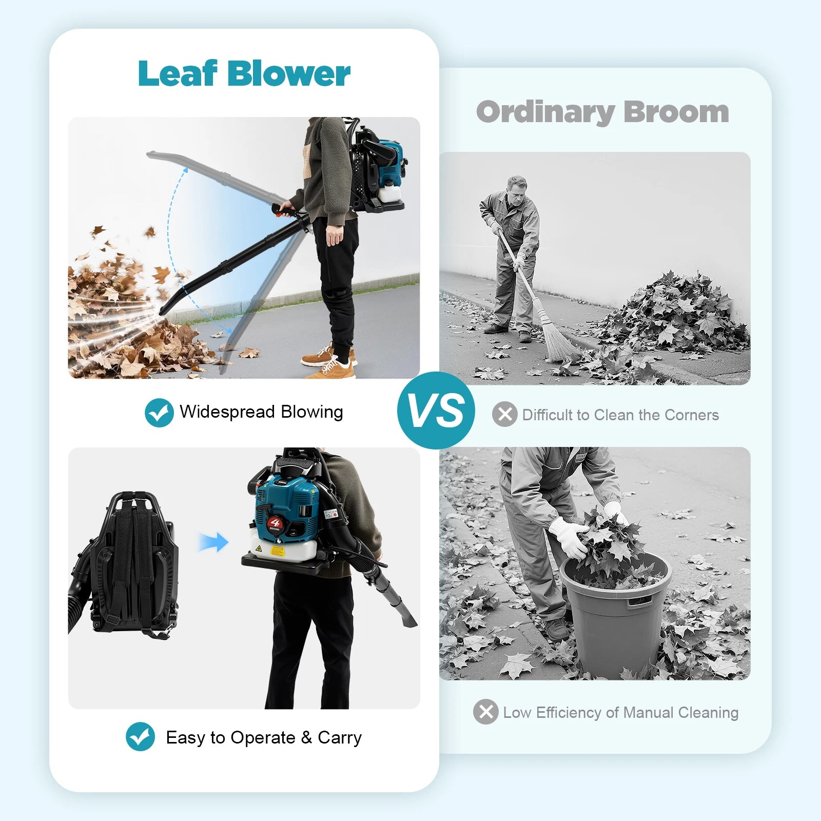 75.6CC 4-Stroke Gas Backpack Leaf Blower, 2600W 498FT with Cruise Control, for Lawn Yard Debris Cleaning, Commercial & Home Use