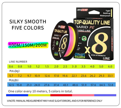 OBSEQUIO 8 Strand Braided Fishing Line 100/150/200M X8 PE Line fishing accessories For fishing equipment carp Braid Wire