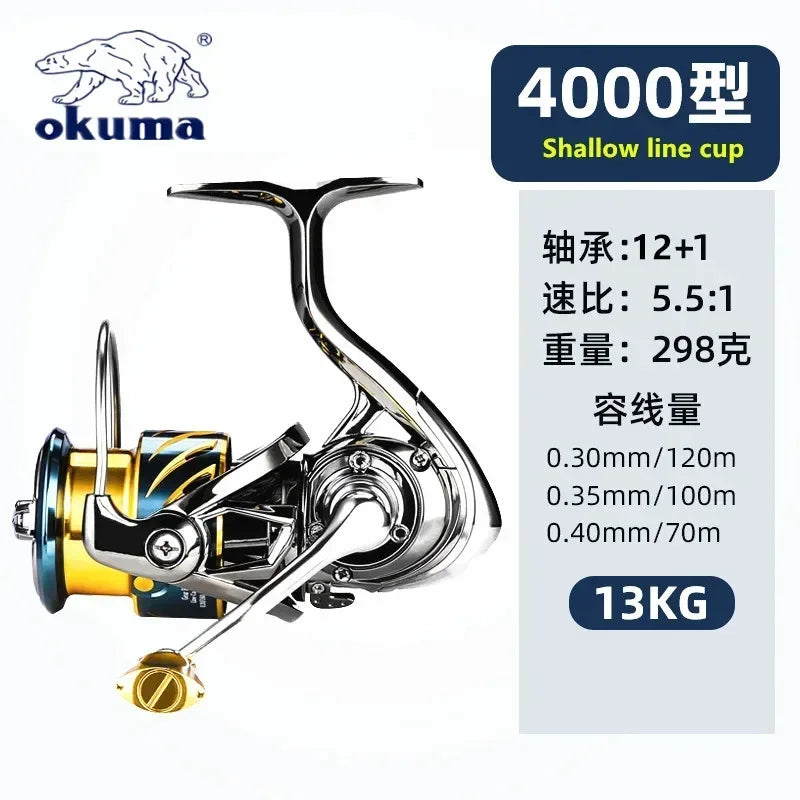 Okuma All Metal Fishing Reel Shallow Line Cup 15KG Anti Seawater Corrosion Rotating Reel 1000-5000