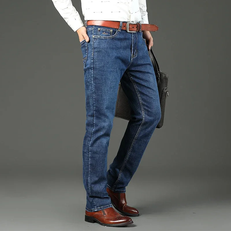 WTHINLEE Business Men's Jeans Casual Straight Stretch Fashion Classic Blue Work Denim Trousers Male Brand Clothing Size 28-40