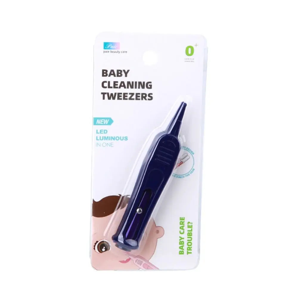 1PC Baby Dig Booger Clip Infants Clean Ear Nose Navel Safety Tweezers Safe Forceps Cleaning Supplies Forceps With LED Light