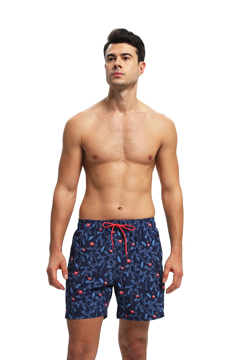 ESCATCH 2026 New Arrival Mens Swimming Trunks Compression Liner 2 in 1 Printing Quick-Dry Gym Sports Mens Shorts Zipper Pockets