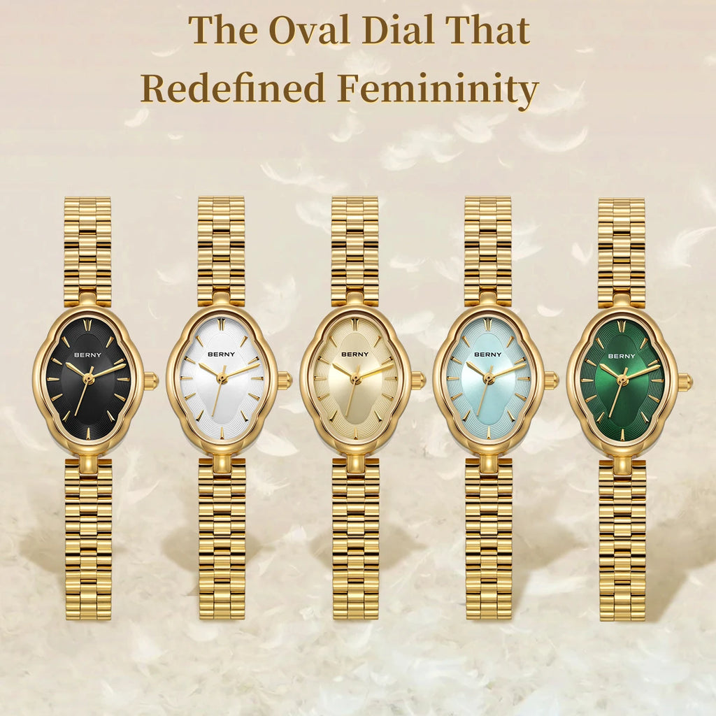 BERNY Gold Watch for Women Ladies Wristwatch Gold Quartz Jewelry Bracelet Set Minimalist Watch Multicolor Small Ladies Watches